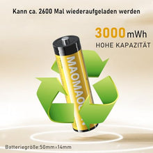 Carregar imagem no visualizador da galeria, 8 Unidades de Pilas AA de Recargables Litio, Pilas de Alta Capacidad de 3000mWh, Pilas AA de Litio de 1,5 V y Cargador de Pilas con función de Almacenamiento de Carga