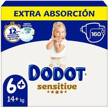 Laden Sie das Bild in den Galerie-Viewer.Dodot Sensitive Pañales, Talla 6+, Extra Absorción, 160 Unidades, Para Bebés 14+ kg, 12 Horas de Protección, Con Barreras Antifugas y Materiales Ultra Suaves