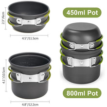 Carregar imagem no visualizador da galeria, Odoland - Juego de sartenes para Camping, 10 Utensilios de Cocina completos de Aluminio Duradero, con Estufa portátil Ultraligera para Senderismo, Pesca