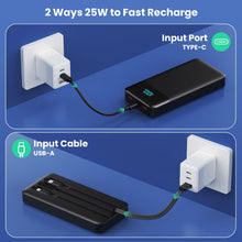 Carregar imagem no visualizador da galeria, Power Bank 26800mAh Bateria Externa con 3 Cable Integrado, PD 25W QC4.0 Bateria Portatil Carga Rápida USB C Cargador Portátil con 5 Salidas para iPhone 16/15/14, Samsung, Huawei Teléfonos Android etc.