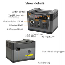 Carregar imagem no visualizador da galeria, HTDRE Generador portátil para Exteriores de 300 WH, estación de energía de Emergencia con inversor de CC y CA, Carga Mediante Panel Solar y Toma de Corriente para Camping.