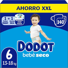 Carregar imagem no visualizador da galeria, Dodot Pañales Bebé-Seco Talla 6 (13-18 kg), Pack de 140 Unidades, Protección Antifugas, Triple Capa Absorbente, Hasta 12 Horas Seco