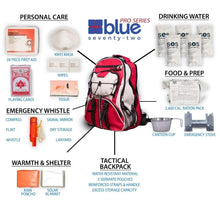 Carregar imagem no visualizador da galeria, Blue Seventy-Two - Pro Series - Kit de supervivencia de mochila de emergencia roja de lujo de 72 horas para 1 persona | Kit de supervivencia para emergencias (incluye tabletas de agua)