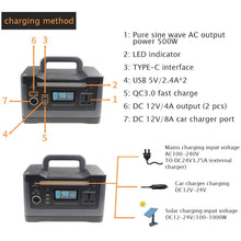 Carregar imagem no visualizador da galeria, HTDRE Generador portátil para Exteriores de 300 WH, estación de energía de Emergencia con inversor de CC y CA, Carga Mediante Panel Solar y Toma de Corriente para Camping.