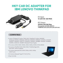 Carregar imagem no visualizador da galeria, HKY 100W 20V 5A 4.5A 3.25A 2.25A Cargador de Coche 12V-24V DC para ThinkPad T430 T440 T450 T460 E440 E531 Thinkpad X1 Carbon (Gen2/3/4) X240 X250 X260 Z50 Lenovo Ideapad 2/11/11s/ 13/2 Pro/Flex 14/15