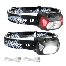 Carregar imagem no visualizador da galeria, Lepro Linterna Frontal LED Recargable 2000lux (2 Pack), Linterna Cabeza USB Recargable D500, 6 Modos de Luz con Luz Rojo, Impermeable IPX4, Luz Frontal Cabeza para Correr, Camping, Excursión, Pesca