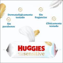 Carregar imagem no visualizador da galeria, Huggies Toallitas Extra Care Sensitive para Bebé, 99% agua ideal para pieles sensibles sin parabenos, 56 toallitas