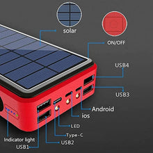 Carregar imagem no visualizador da galeria, HHORB Cargador Solar, 100000Mah Power Bank Portátil Inalámbrico con 4 Outputs Power Bank con USB C Carga Rápida para 99% De Los Dispositivos USB del Mercado,100000Mah,50000mAh