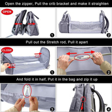 Załaduj obraz do przeglądarki galerii, Genérico Mochila de Maternidad con Cuna Portátil Integrada, Bolsa Pañalera Multifuncional Impermeable para Viaje, Gran Capacidad, Organizador Bebé con USB y Cambiador para Mamá y Papá