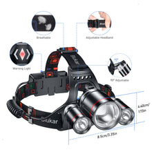 Carregar imagem no visualizador da galeria, Blukar Linterna Frontal Recargable, 8000L Superbrillante Impermeable Linterna Cabeza con Roja luz de advertencia - 90° Ajustable Luz Frontal con Funcion de Zoom