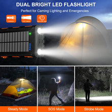 Carregar imagem no visualizador da galeria, Powerbank Solar Inalámbrico de 26800mAh con Manivela y 4 Cables, Batería Externa de Carga Rápida 3A con 7 Salidas y 4 Entradas, Linterna, Panel Solar Impermeable para Teléfono Móvil en Exteriores.