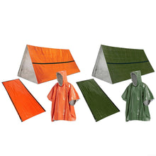 Carregar imagem no visualizador da galeria, URPIZY Kit de supervivencia de emergencia 3 en 1, impermeable térmico, saco de dormir, kit de tienda de campaña para acampar al aire libre, verde oliva