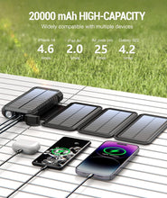 Carregar imagem no visualizador da galeria, BLAVOR Solar Powerbank 20.000mAh Portátil Solar Cargador con 4 Paneles solares, batería Externa Impermeable al Aire Libre con 4 Puertos USB 18 W Cargador rápido QC 3.0 USB C Power Bank para teléfono