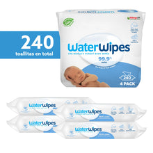 Carregar imagem no visualizador da galeria, WaterWipes Toallitas húmedas Originales para Bebés, Sin Plástico, 240 unidades (Paquete de 4), 99,9% Base de Agua, y Sin Perfume para Pieles Sensibles