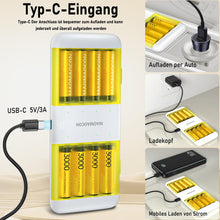 Carregar imagem no visualizador da galeria, 8 Unidades de Pilas AA de Recargables Litio, Pilas de Alta Capacidad de 3000mWh, Pilas AA de Litio de 1,5 V y Cargador de Pilas con función de Almacenamiento de Carga