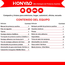 Carregar imagem no visualizador da galeria, HONYAO® Botiquín de Primeros Auxilios 90 Piezas, Mini Kit Primeros Auxilios, Botiquin Pequeño para Coche Casa Lugar Trabajo Mochila y Acampar Senderismo Viaje