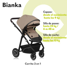 Carregar imagem no visualizador da galeria, LIONELO BIANKA Cochecito de Bebé 3 en 1 (22 kg) Portabebés (9 kg) Silla de Coche (13 kg), Plegable, Sistema de Viaje Respaldo Ajustable Ruedas 360o Amortiguación, Capota XXL, Carrito de Bebe (Beige)