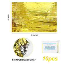 Carregar imagem no visualizador da galeria, Traxenta 10 Piezas Manta Térmica Supervivencia, Mantas Térmicas de Emergencia Oro Plata, Botiquin Manta para Coche, Camping, Montaña Senderismo, Mochila, Fria, Aislante Primeros Auxilios 160 x 210cm
