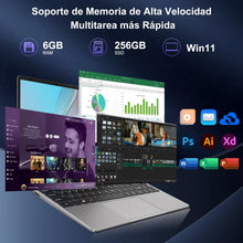 Carregar imagem no visualizador da galeria, Ordenador Portátil 14 Pulgadas Win 11 con 5G WiFi,6GB RAM 256GB SSD Expansión SSD 1TB(Up to 2.8Ghz),BT4.2 3.0 Transmisión Puerto 1920×1080 Portátiles FHD Buenos & Mini Puerto Multimedia con ratón-Gris