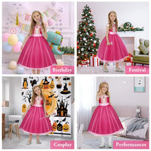 Upload image to gallery viewer, URAQT Disfraz Princesa Niña, Disfraces Princesas Disney Niña con Varita Mágica y Corona, Disfraz Halloween Niña 4 Años para Cumpleaños Halloween Fiesta Durmiente Princesa Traje Cosplay, 100cm