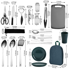 Carregar imagem no visualizador da galeria, Berglander Juego de Utensilios de Cocina para Camping con Juego de Cubiertos y Plato, Tazas vajilla, Camping Accesorios Camper, Utensilios de Cocina para Acampada, para Picnic, Barbacoa y Camping