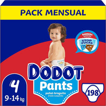Carregar imagem no visualizador da galeria, Dodot Pants Fraldas para bebés tamanho 4 (9-15 kg), fraldas 198 fraldas, fraldas-cuecas com ajuste 360° anti-fugas, pack mensal