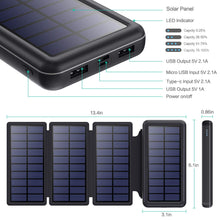 Carregar imagem no visualizador da galeria, iPosible Batería Externa 26800mAh Power Bank con 4 Paneles Solares Impermeables Plegables, 2 Salidas y 3 Entradas Cargador Solar Batería Solar Portátil para iPhone Samsung Huawei Xiaomi etc.