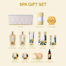 Carregar imagem no visualizador da galeria, SPA LUXETIQUE Regalo para novia – Juego de regalo de 12 piezas con aroma a vainilla con sales de baño, bombas de baño, gel de ducha, crema de manos, turbante con botón, set de regalo para Navidad, Día