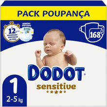 Carregar imagem no visualizador da galeria, Dodot Pañales Sensitive Talla 1, 168 Unidades - Pañales para Piel Sensible con Indicador de Humedad y Alta Absorción