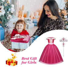 Upload image to gallery viewer, URAQT Disfraz Princesa Niña, Disfraces Princesas Disney Niña con Varita Mágica y Corona, Disfraz Halloween Niña 4 Años para Cumpleaños Halloween Fiesta Durmiente Princesa Traje Cosplay, 100cm
