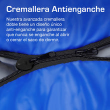 Carregar imagem no visualizador da galeria, Active Era Saco de Dormir 220 cm x 80 cm Peso 300gr - Confort 10°C a 0°C. Resistente al Agua, Relleno de Doble Capa, Cálido con Capucha y Cordón. Saco de Dormir Adulto- Azul
