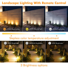 Carregar imagem no visualizador da galeria, MEIKEE Luces Solares Led Exterior Jardin 4 en 1 Focos Led Exterior Solares Impermeable IP66, 2500K-6500K Regulable, 3 Modos, 3 Brillos 5000mAh Iluminación para Jardín, Césped, Camino, Terraza