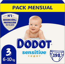 Carregar imagem no visualizador da galeria, Dodot Fraldas de bebé sensível, tamanho 3 (6 - 10 kg), 198 fraldas presente de 40 toalhetes Aqua Pure de 99% água, até 12 h de proteção contra fugas e cuidados com a pele, pack mensal