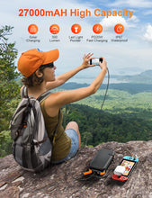 Carregar imagem no visualizador da galeria, Solar Power Bank 27000mAh,Cargador Portátil con 4 Cargadores Plegables de Panel Solar Externo,4 Cables Integrados,Batería Solar Externa USB C con 2 Linternas LED, para iPhone,Tablets(Negro)
