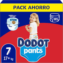 Carregar imagem no visualizador da galeria, Dodot Pants para bebés fraldas, tamanho 7, +17 kg, 115 fraldas, fraldas-cuecas com ajuste 360° anti-fugas, pack mensal