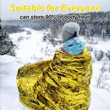 Carregar imagem no visualizador da galeria, Traxenta 10 Piezas Manta Térmica Supervivencia, Mantas Térmicas de Emergencia Oro Plata, Botiquin Manta para Coche, Camping, Montaña Senderismo, Mochila, Fria, Aislante Primeros Auxilios 160 x 210cm