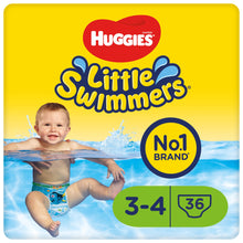Carregar imagem no visualizador da galeria, Huggies Little Swimmers Pañales Bañadores para Bebé Talla (3-4), Barreras Anti-Escapes para Una Máxima Protección en el Agua, 36 Pañales Desechables