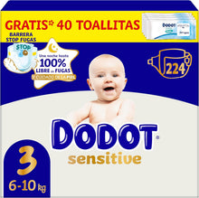 Laden Sie das Bild in den Galerie-Viewer.Dodot Pañales Bebé Sensitive, Talla 3 (6-10 kg), 224 Pañales + 1 Pack de 40 Toallitas Regalo de Aqua Plastic Free, Nº1 en Protección de la Piel deDodot, Pack Mensual