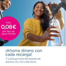 Carregar imagem no visualizador da galeria, BRITA Botella filtrante de agua modelo VITAL Azul Claro (600 ml) con 2 filtros MicroDisc, para hidratarse en cualquier lugar, elimina cloro, impurezas, hormonas y preserva minerales.