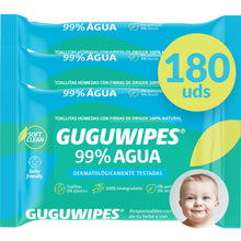 Carregar imagem no visualizador da galeria, Guguwipes Toallitas húmedas para bebé 99% agua sin plástico - 180 uds (pack 60x3) - Fibras origen 100% natural