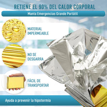 Carregar imagem no visualizador da galeria, Vidaprime Manta Térmica Supervivencia Reutilizable X5 UNIDADES Manta Emergencia térmica Mantas Térmicas de supervivencia GRANDE 210x160cm Mantas de Supervivencia PROTECCIÓN Frío y Calor Lluvia Viento.