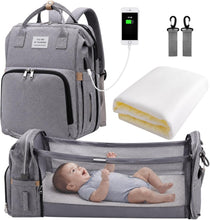 Załaduj obraz do przeglądarki galerii, Genérico Mochila de Maternidad con Cuna Portátil Integrada, Bolsa Pañalera Multifuncional Impermeable para Viaje, Gran Capacidad, Organizador Bebé con USB y Cambiador para Mamá y Papá
