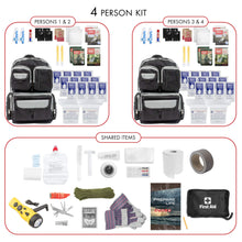 Carregar imagem no visualizador da galeria, Emergency Zone Urban Survival Bug out Bag - 4 Person | Bugout Backpack Survival Kit w/Emergency Food Supply, Survival Gear and Supplies for Disasters