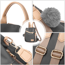 Carregar imagem no visualizador da galeria, DORRISO Mochila de Mujer Casual Bolso de Mano Bandoleras Antirrobo Bolsa de Viaje Bolsa de Escuela PU Cuero + Nailon Mochila Adorno de Pompón Señoras Bolsa Mochilas Gris