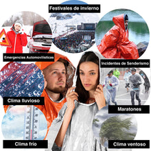 Carregar imagem no visualizador da galeria, aZengear Poncho de Supervivencia (4 Piezas) Mantas térmicas de Emergencia para retención de Calor y Lluvia | Reversible con Capucha, Impermeable, Resistente al Viento | Senderismo