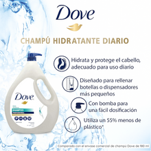 Carregar imagem no visualizador da galeria, Dove Champô Professional Hidratante 2 Litros com Doseador de Bomba, Tamanho Económico para Uso Diário em Família, Limpeza Profunda e Suavidade para Todos os Tipos de Cabelo, Ideal para Casa ou Salão de Beleza
