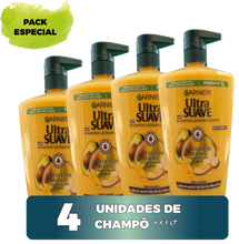 Carregar imagem no visualizador da galeria, Garnier Ultra Suave - Pack 4X1L - Champô Óleo de Abacate e Manteiga de Carité - Nutrição Intensa - 4 Litros
