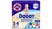 Carregar imagem no visualizador da galeria, Dodot Fraldas de banho para bebé Splashers, tamanho 3-4 (6-11 kg), 48 fraldas descartáveis com proteção contra fugas na água