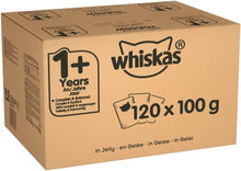 Carregar imagem no visualizador da galeria, Whiskas - Bolsas de comida húmeda, deliciosa y sabrosa selección de aves en gelatina, adecuada para gatos de 1 a 1 años, mega paquete de 120 x 100 g