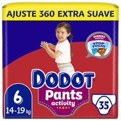 Dodot Activity Pants Pańal-Braguita Talla 6, 35 Pańales, 14kg-19kg, Con Barrera STOP Fugas Que Ayuda A Prevenir Fugas Traseras